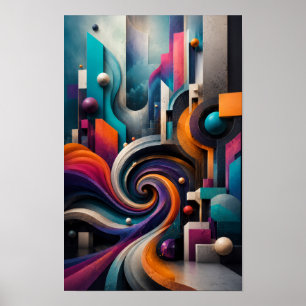 Arte de pared en espiral abstracto 3D vibrante