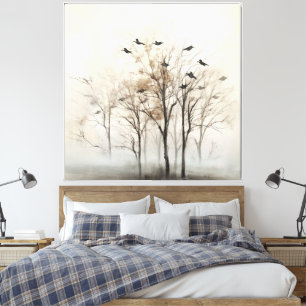 Arte de pared en lienzo abstracto de árboles y páj