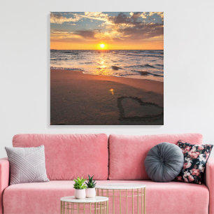 Arte de pared en lienzo de la playa al atardecer  