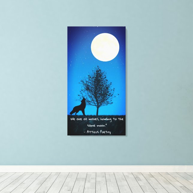 Arte de pared en lienzo de Lobo y Luna Llena (Insitu (piso de madera))