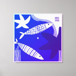 Arte de pared en lienzo de peces y estrellas de ma