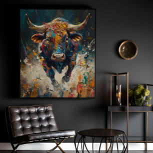Arte de Pared en Lienzo de Toro Abstracto Colorido