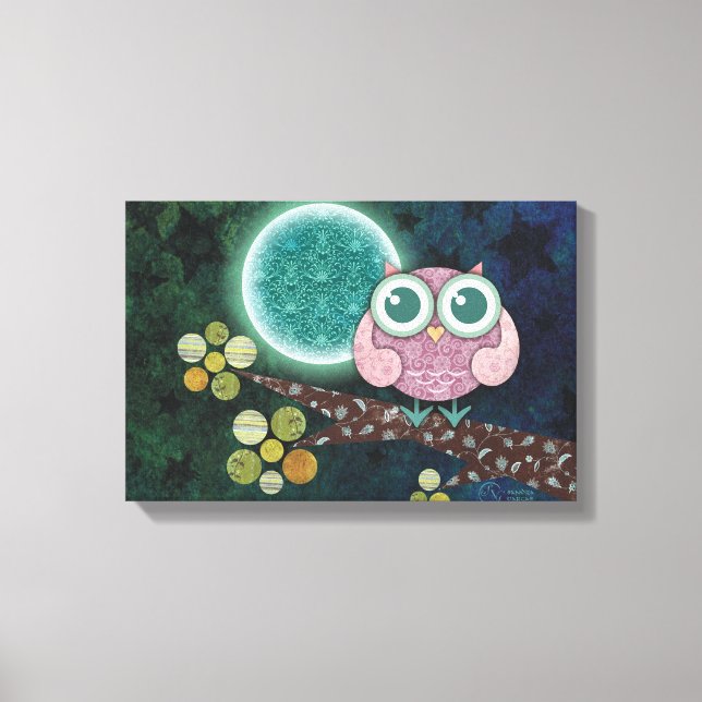 Arte de pared en lienzo envolvente de búho de medi (Anverso)