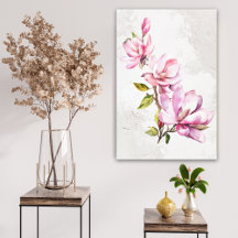 Arte de pared en lienzo estirado de magnolia rosa