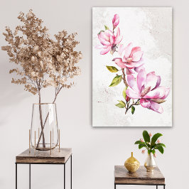 Arte de pared en lienzo estirado de magnolia rosa