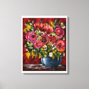 Arte de pared en lienzo floral de rosa rosa Impr