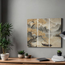 Arte de pared en lienzo tríptico de paisaje asiáti