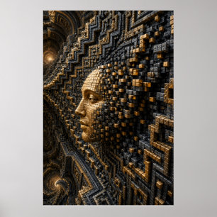 Arte de pared en mosaico de oro negro futurista