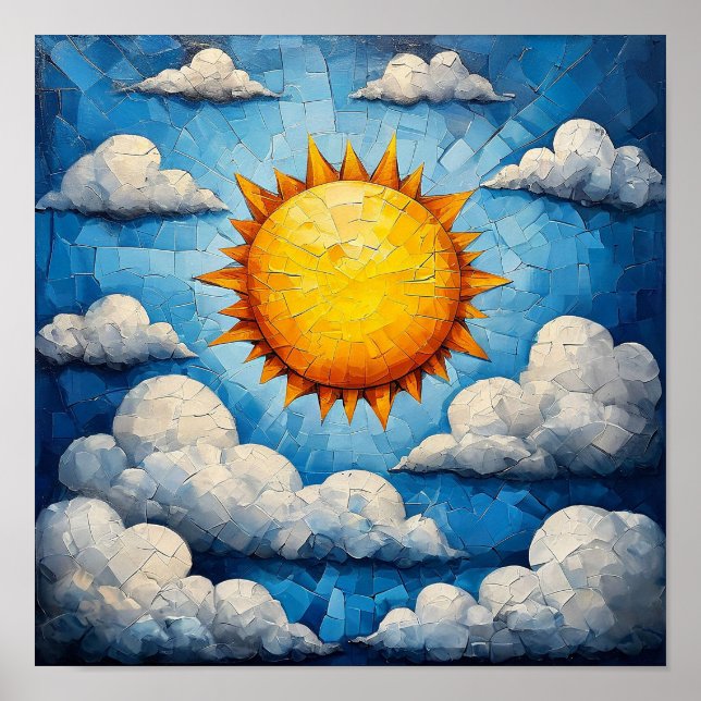 Arte de pared en mosaico de sol y nubes (Frente)