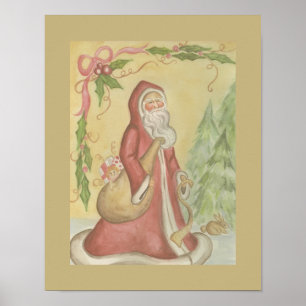Arte de pared enmarcado de Papá Noel de estilo ant