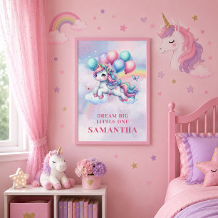 Arte de pared enmarcado de unicornio rosa púrpura