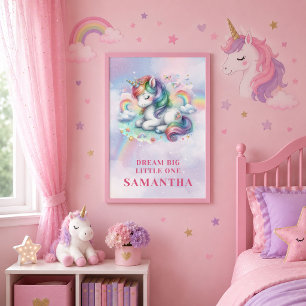 Arte de pared enmarcado de unicornio rosa púrpura