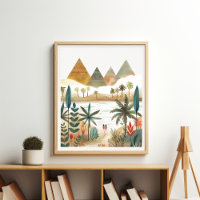 Arte de pared escena del río Nilo pirámides desier
