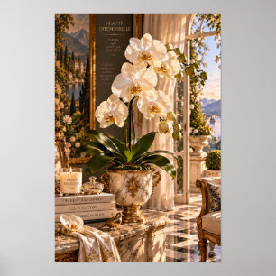 Arte de pared europeo orquídea blanca vintage