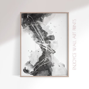 Arte de pared expresivo abstracto en blanco y negr