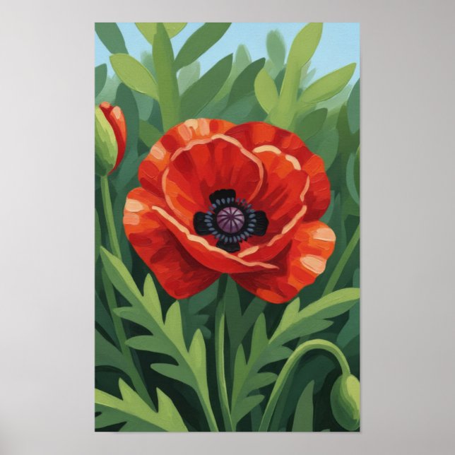 Arte de pared. Flor roja. (Frente)