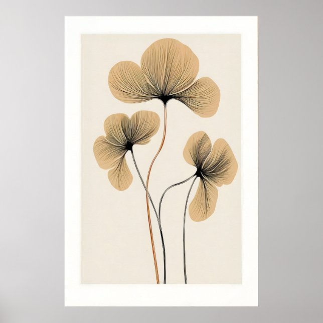 Arte de pared floral beige, impresión botánica de  (Frente)