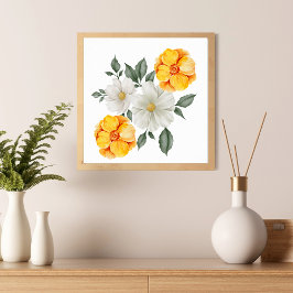 Arte de pared floral blanco amarillo con vegetació