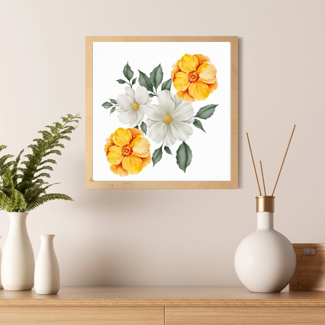 Arte de pared floral blanco amarillo con vegetació (Subido por el creador)