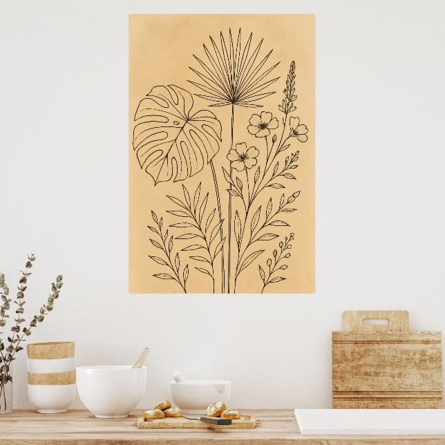 Arte de pared floral boho – Arte botánico neutral (Cocina)