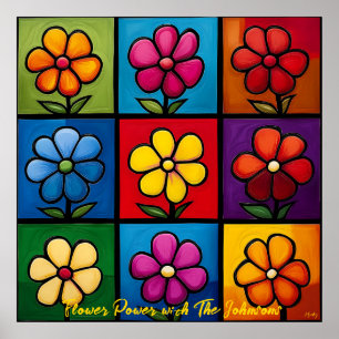 Arte de pared floral en cuadrícula de Pop Art colo