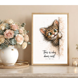 Arte de Pared Gato Espiando Impresión Divertida de