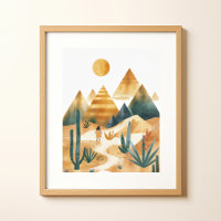Arte de pared geométrico de cactus en paisaje desé