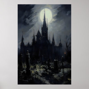 Arte de pared gótico del castillo del cementerio,