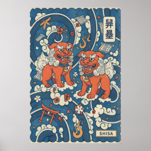 Arte de pared impreso con diseño audaz de Shisa Ok