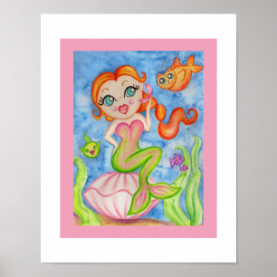 Arte de pared impreso de sirena enmarcado