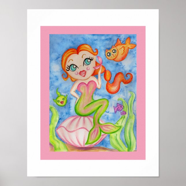Arte de pared impreso de sirena enmarcado (Frente)