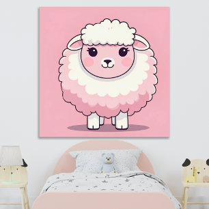 Arte de pared impreso para nursery de oveja rosa l