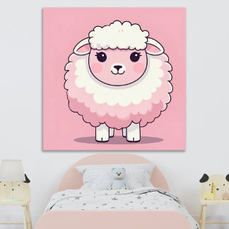 Arte de pared impreso para nursery de oveja rosa l