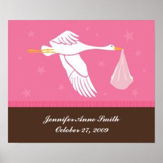 Arte de pared infantil personalizado - Stork/Pink 