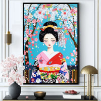 Arte de pared japonés Flor de cerezo Kimono de Gei
