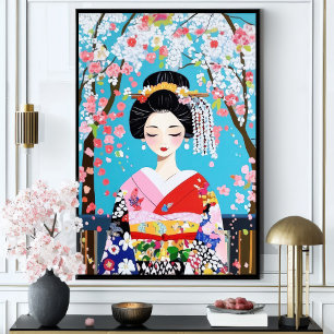 Arte de pared japonés Flor de cerezo Kimono de Gei