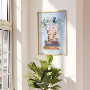 Arte de Pared Libros y Flores Morado Azul