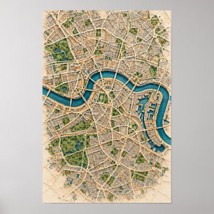 Arte de pared mapa aéreo del río Támesis de Londre