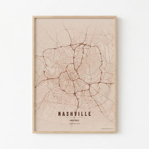 Arte de Pared Mapa de la Ciudad de Tennessee Impre