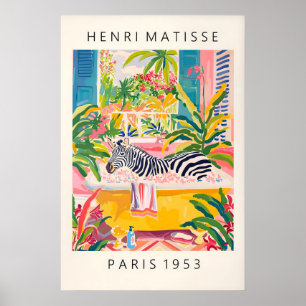 Arte de pared maximalista, cebra divertida en bañe