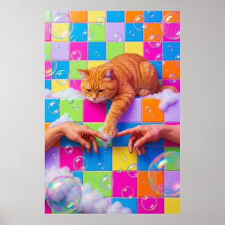 Arte de pared maximalista para baño, gato atigrado