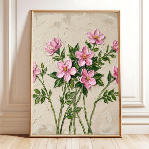 Arte de pared minimalista de jazmín rosa vibrante