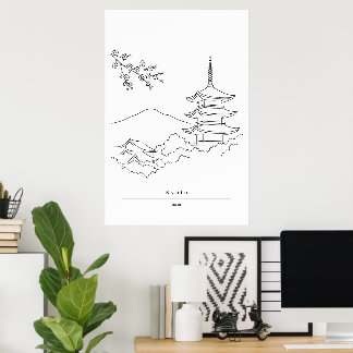 Arte de pared minimalista de Kyoto | Grabado de pa