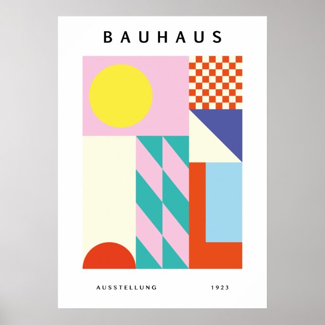 Arte de pared moderno Bauhaus rosa amarillo (Frente)