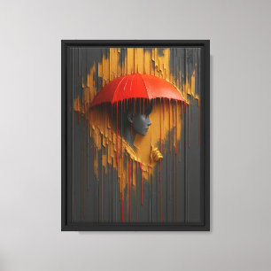 Arte de pared moderno de paraguas rojo