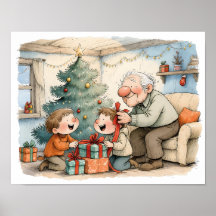 Arte de pared navideño de abuelo nostálgico famili