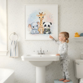 Arte de pared para baño de niños con animales Burb
