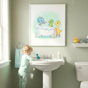 Arte de pared para baño de niños Dino Bath Squad