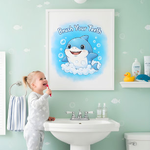 Arte de Pared para Baño de Niños Tiburón Splash