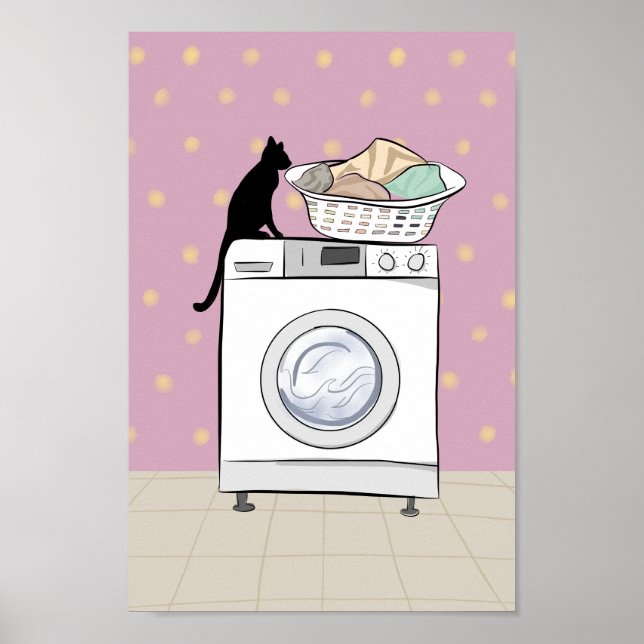 Arte de Pared para Cuarto de Lavandería Gato Negro (Frente)